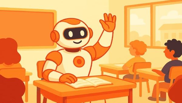 AI marketing apprenticeship classroom with junior social media team, mentor, campaign dashboard, and skills checklist