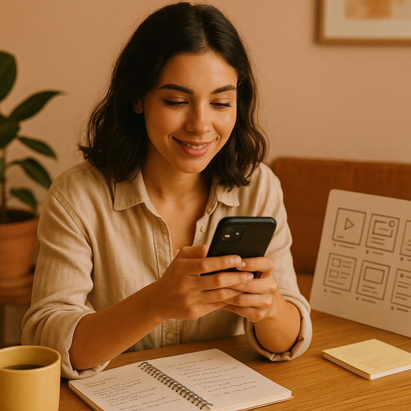Pantalla de smartphone mostrando una conversación de DM en Instagram con respuestas automatizadas, rodeada de gráficos de crecimiento.