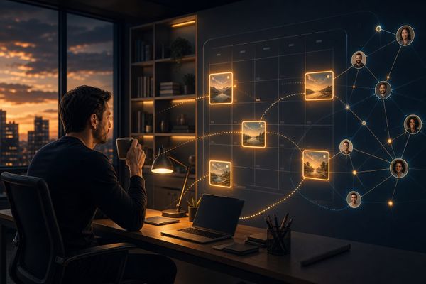 Fundador organiza publicações do LinkedIn em um calendário pós-expediente com quatro janelas de teste
