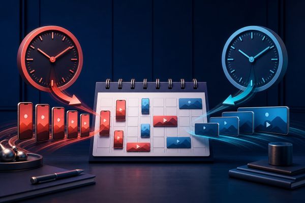 Dos relojes coordinados separan el calendario de Shorts del calendario de vídeos largos de YouTube