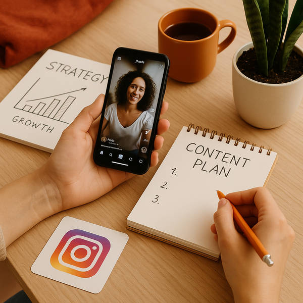 Un smartphone mostrando un Instagram Reel con varios hashtags relevantes superpuestos, simbolizando mayor engagement y crecimiento.