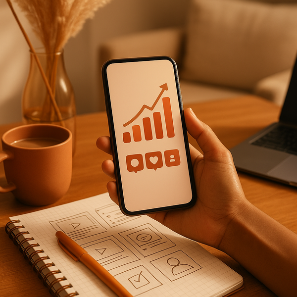 A person holding a smartphone displaying the Instagram app, with futuristic digital overlays suggesting algorithm data and growth metrics for 2026.