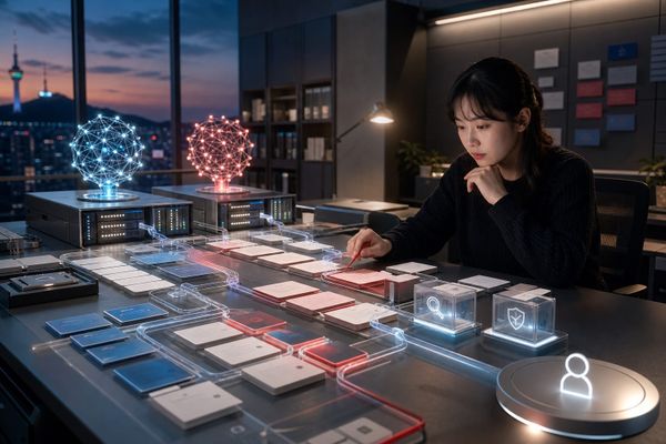 Solar Open 2와 Kimi K3를 비교하는 한국형 AI content automation workspace, server nodes, content cards, human review workflow