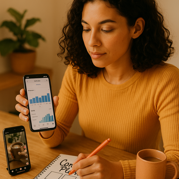 Un smartphone mostrando la aplicación de Instagram con diversas métricas de interacción, indicando los momentos óptimos para publicar en 2026.