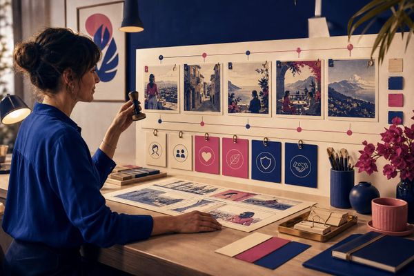 Creative desk per Stories con immagini generate, schede consenso e registro delle modifiche