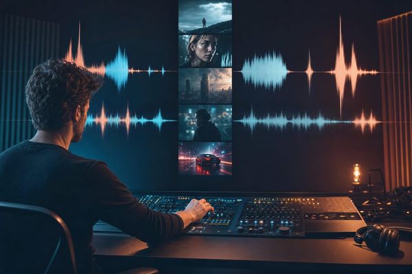 Editor umano che controlla effetti sonori generati e sincronizzati automaticamente su un video breve