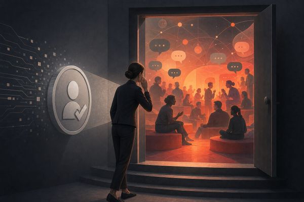 A verified grey profile badge opening a door into a Reddit-style community where trust still has to be earned