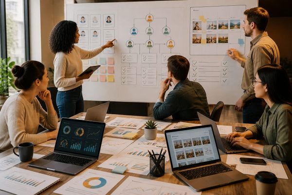 team workflow hiring collaboration checklist AI search briefing workspace with query map, ads dashboard, and source checklist