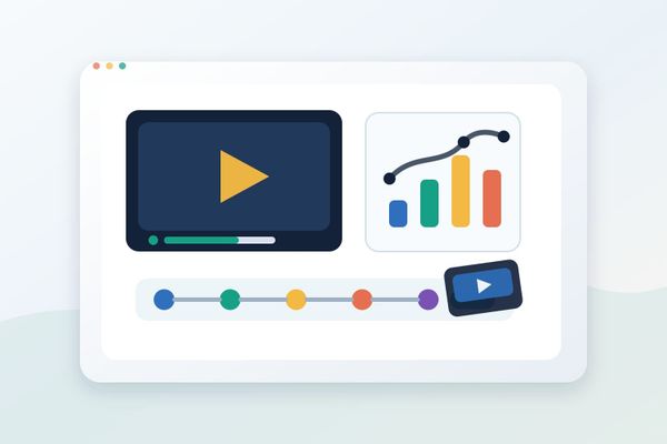 Marketer planning video content calendar and analytics dashboard for social media