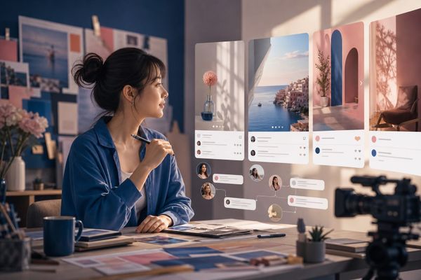 reels instagram operator AI search briefing workspace with query map, ads dashboard, and source checklist