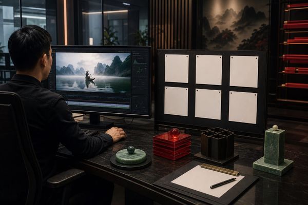 Nhan AI chua du: six bang chung noi dung Viet on an evidence dashboard with source log, approval gate and synthetic video warning