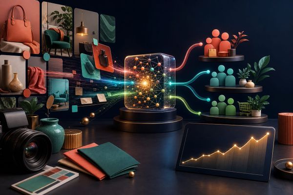 Operator media sosial memeriksa dashboard performa Pinterest dengan indikator AI