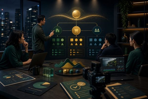 Rp910 trillion AI matrix for Indonesia brands with build buy partner cards, creator dashboard and Content ID rights ledger