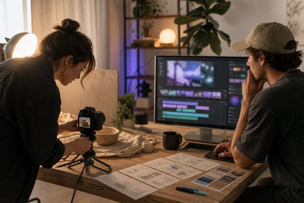 Snapchat Spotlight creator auditing an AI-assisted short video storyboard made from human-shot clips and transparent editing notes