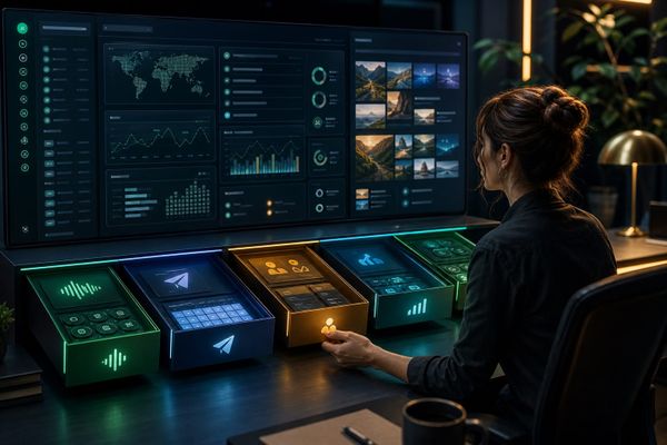 Sprout Social Instagram Ideen-Workflow mit Creator-Telefon, Planungskalender und Dashboard