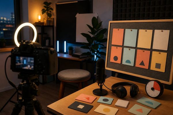 TikTok LIVE Community Fest 2026 creator experiment workspace with camera, microphone, timer and color-coded session planning cards