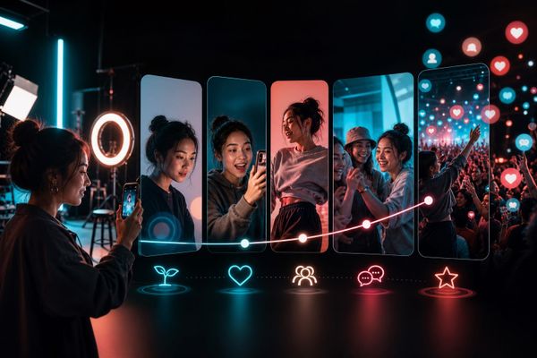 Phone screen showing TikTok Stories ring and temporary content in 9:16 format