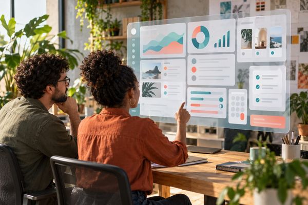 Dashboard do GPT-6 Intelligent UI com checklist de testes para marcas no Brasil, gráficos, cartões e formulários revisados por dois profissionais