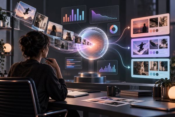 Instagram Edits AI Assistant studio with creator, video cards, retention graph, and controlled test boards