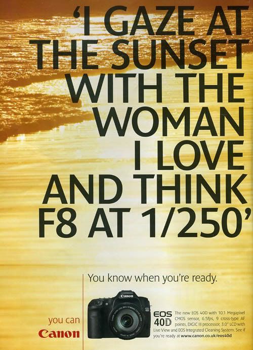 I can see why photographers love the thought behind this ad, but what does it have to do with the camera? Last time I checked, a camera like that does the thinking for you.  (via photojojo)