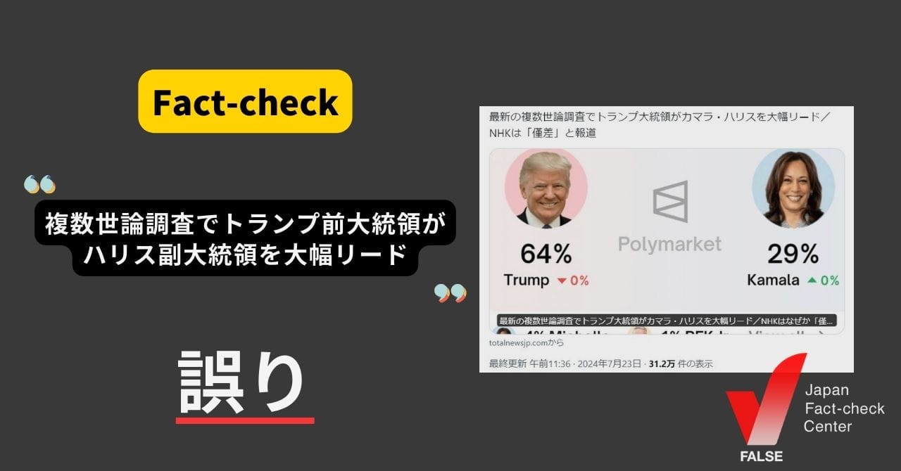 Image accompanying 最新の複数世論調査でトランプ前大統領がハリス副大統領を大幅リード