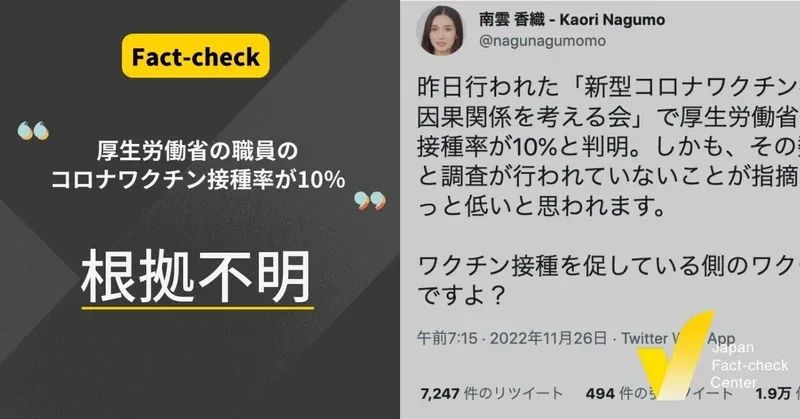 厚生労働省の職員のワクチン接種率が10％？【ファクトチェック】