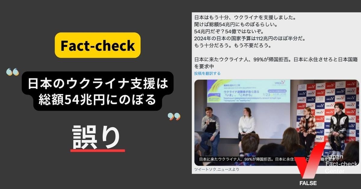 「日本のウクライナ支援は54兆円」「日本に来たウクライナ人の99％が帰国拒否」？【ファクトチェック】