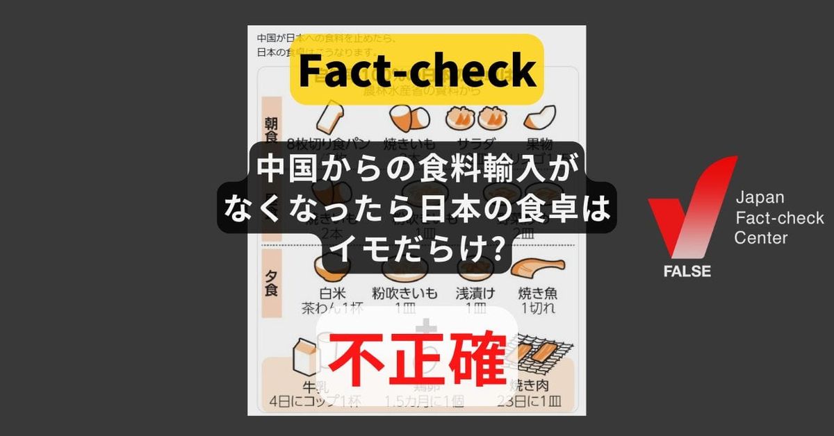 中国からの食料輸入がなくなったら日本の食卓はイモだらけ? 中国からの輸入は一部【ファクトチェック】