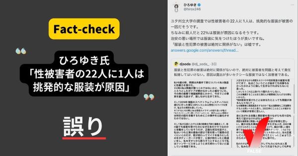 ひろゆき氏「性被害者の22人に1人は挑発的な服装が被害の一因」は本当？【ファクトチェック】