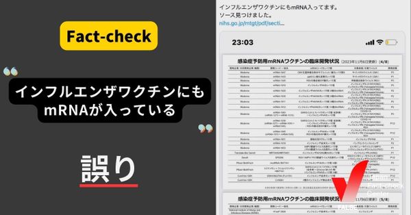 インフルエンザワクチンにもmRNAが含まれている？【ファクトチェック】
