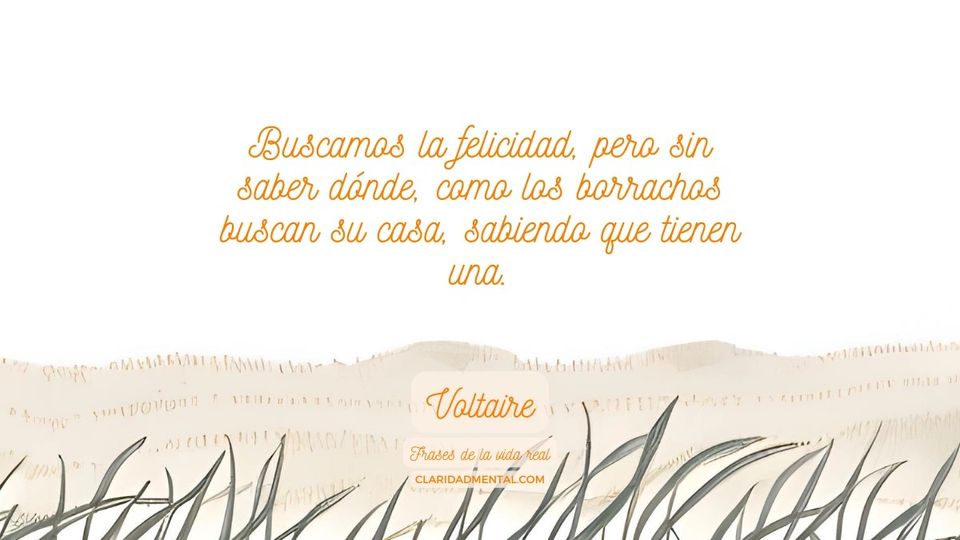 Voltaire: Buscamos la felicidad, pero sin saber dónde, como los borrachos buscan su casa, sabiendo que tienen una.