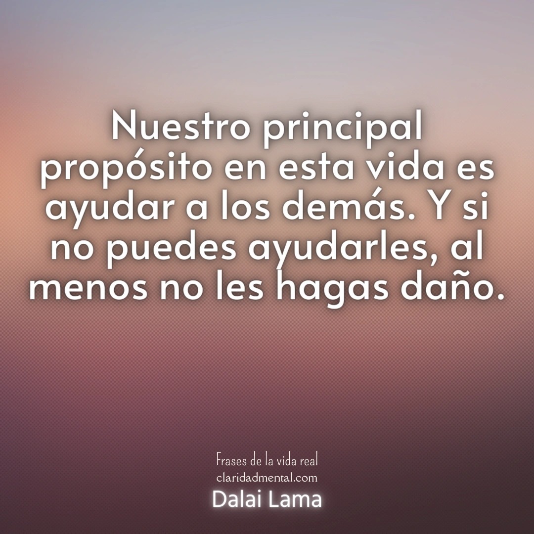 Dalai Lama: Nuestro principal propósito en esta vida es ayudar a los demás. Y si no puedes ayudarles, al menos no les hagas daño.
