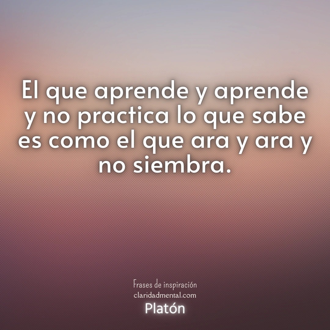 Platón: El que aprende y aprende y no practica lo que sabe es como el que ara y ara y no siembra.