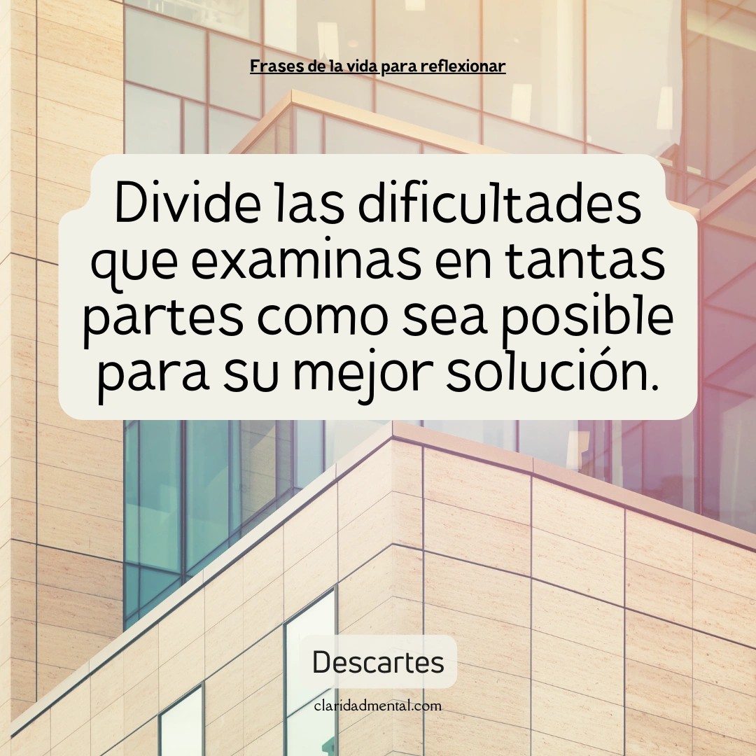 Descartes: Divide las dificultades que examinas en tantas partes como sea posible para su mejor solución.