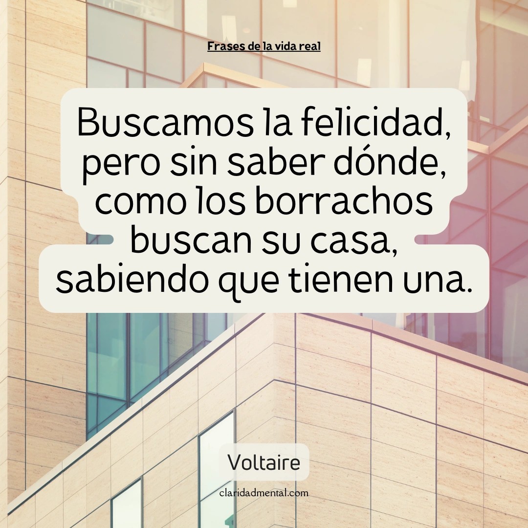 Voltaire: Buscamos la felicidad, pero sin saber dónde, como los borrachos buscan su casa, sabiendo que tienen una.