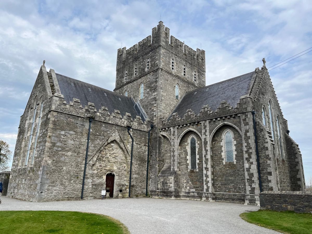 St. Brigid's monastery is a church made of stone with two off shoots from the main tower. 