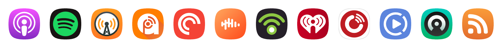 Icons of podcast platforms where you can find TRXL