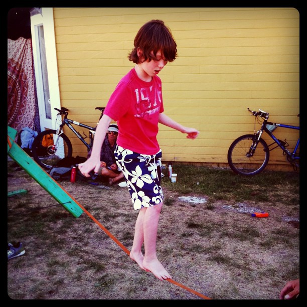Leighton’s first time on a slackline (Taken with Instagram at Squaw Valley Ski Resort)