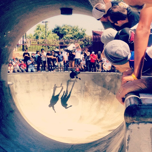 @tonyhawk airing over Mike McGill skating doubles in the Combi (Taken with Instagram at Upland Skatepark)