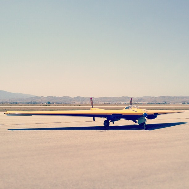 1942 N-9m Flying Wing by Northrop. Only 4 were built. My grandparents worked on this plane! It flew today.  (Taken with Instagram at Planes Of Fame Airshow)