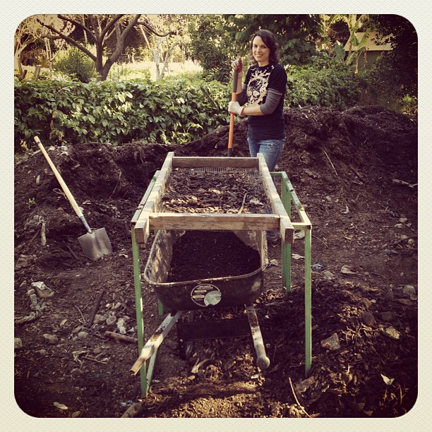 Sifting compost at the Scripps College Farm. Thanks for the free dirt! (Taken with Instagram at The Farm Organic Garden Scripps College)