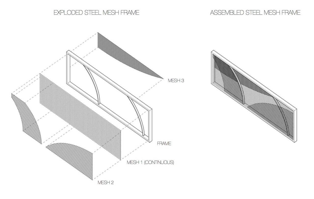 One panel of a steel mesh fence I’m designing. This shows the different layers for assembly. 