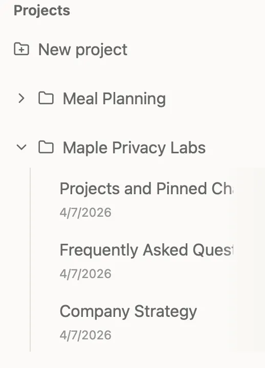 Organize Maple with Projects, Shared Context, and Pinned Chats