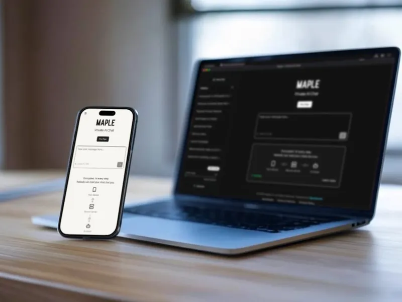 iPhone and laptop on a desk, synchronizing Maple data