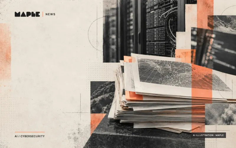 AI-illustrated collage of research papers and server racks in Maple’s coral, cream, and charcoal palette.
