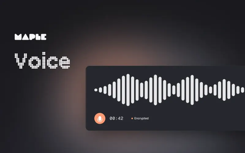 A voice waveform with a recording timer and an encrypted status, from Maple's voice mode.
