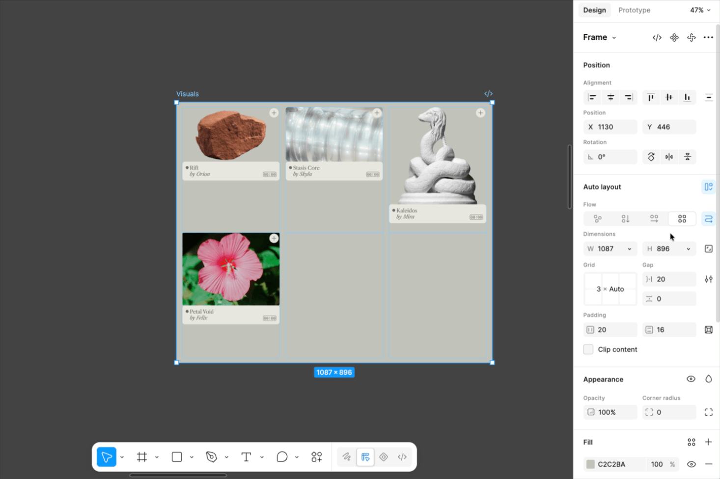 Figma grid 3xAuto 自動補位與自動列示範