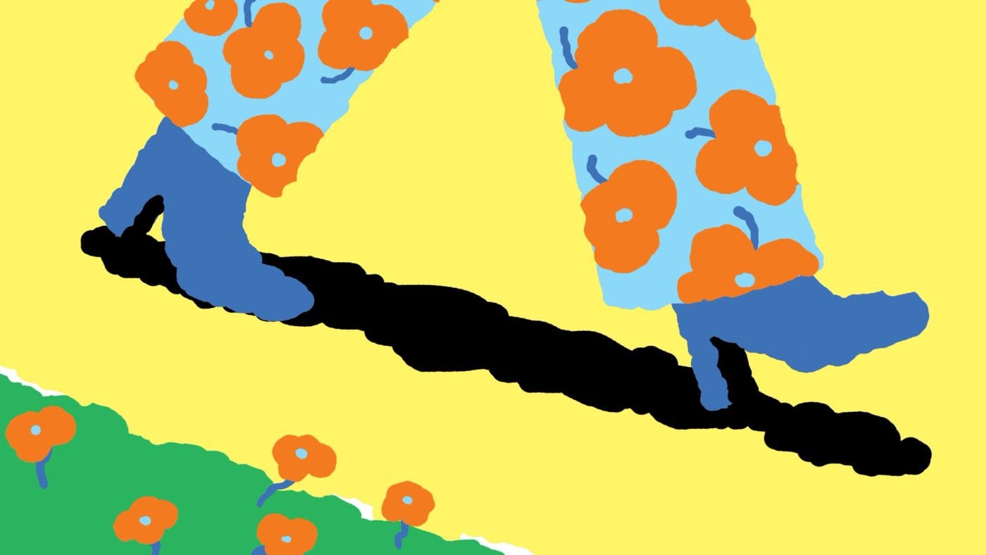 Figma blog illustration — walking legs casting a long shadow