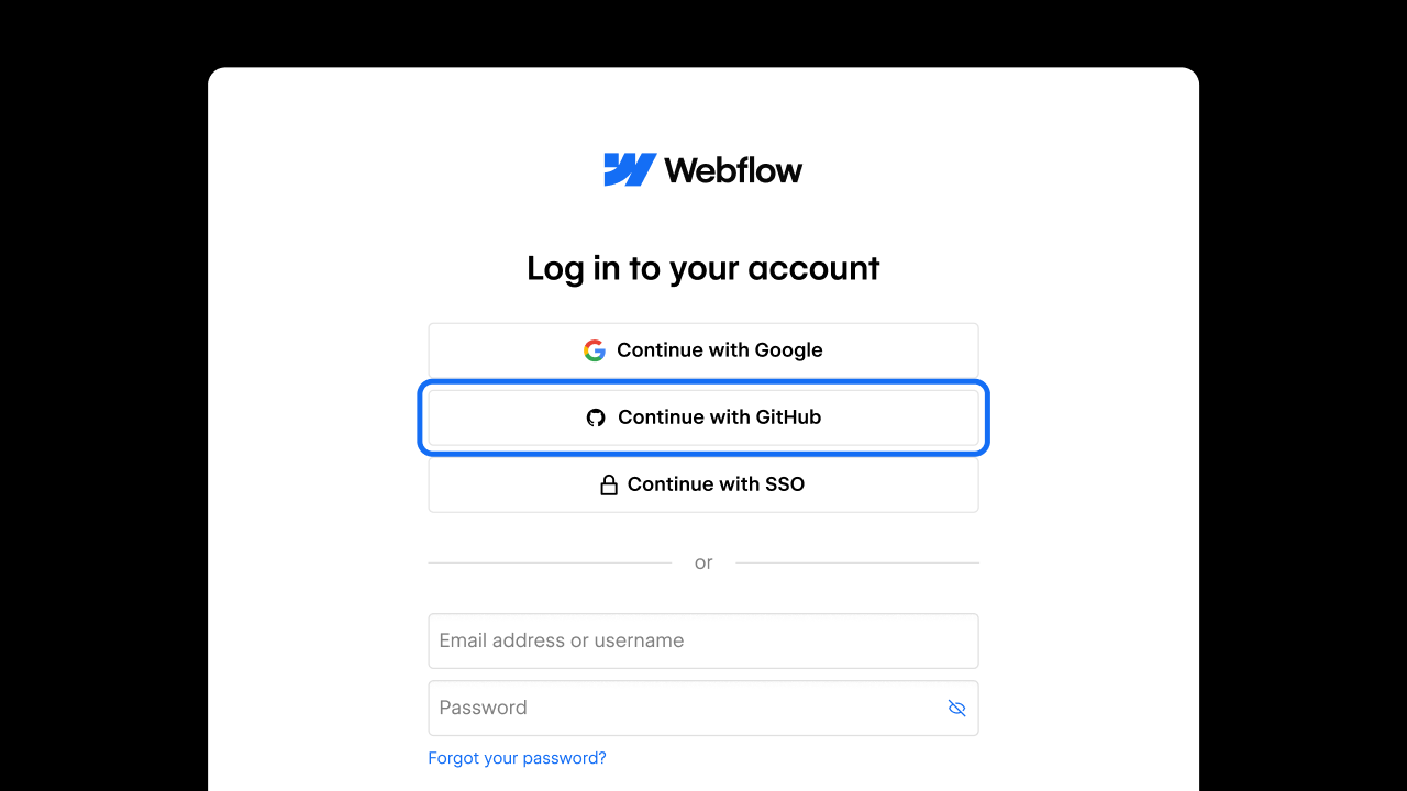 Webflow 開放 GitHub 登入註冊