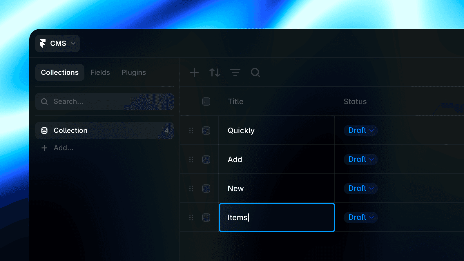 Framer CMS 3.1 資料表介面截圖
